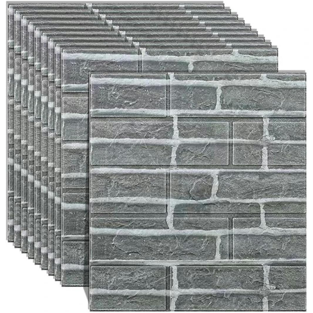 Set 10 Placi Tapet 3D, 35 x 38 cm, Grosime 3 mm, din Polietilena, Model Caramida, Suprafata acoperita 1.33 mp, Gri