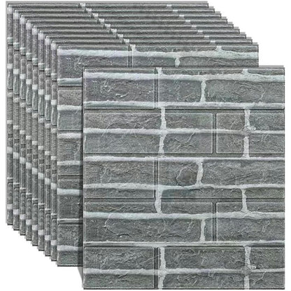 Set 10 Placi Tapet 3D, 35 x 38 cm, Grosime 3 mm, din Polietilena, Model Caramida, Suprafata acoperita 1.33 mp, Gri