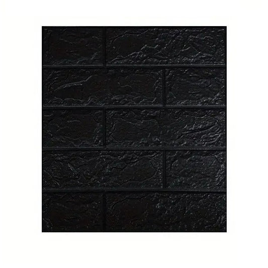 Set 10 Placi Tapet 3D, 35 x 38 cm, Grosime 3 mm, din Polietilena, Model Caramida, Suprafata acoperita 1.33 mp, Negru