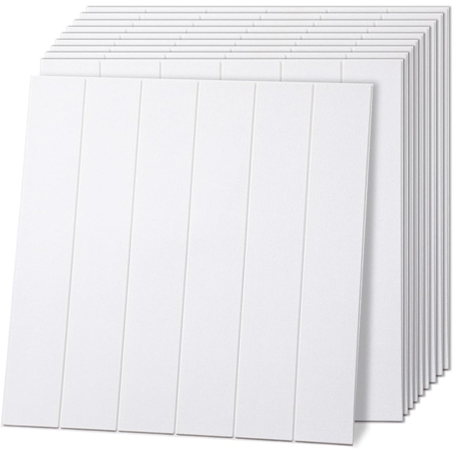 Set 10 Placi Tapet 3D, 70 x 70 cm, Grosime 3 mm, din Rasina, Tip Placi de Lemn, Suprafata Acoperita 4.9 mp, Alb