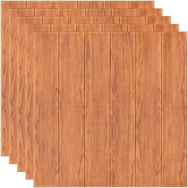 Set 10 Placi Tapet 3D, 70 x 70 cm, Grosime 3 mm, din Rasina, Tip Placi de Lemn, Suprafata Acoperita 4.9 mp, Maro Roscat