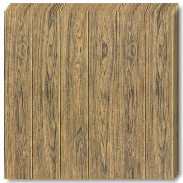 Set 10 Placi Tapet 3D, 70 x 70 cm, Grosime 3 mm, din Rasina, Tip Placi de Lemn, Suprafata Acoperita 4.9 mp, Maro Inchis