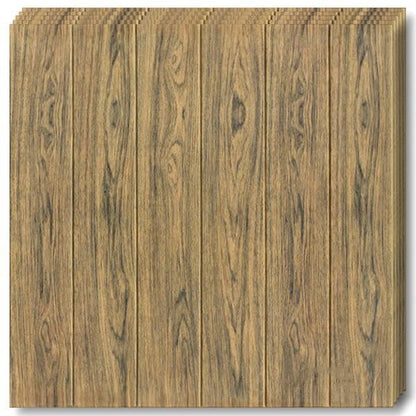 Set 10 Placi Tapet 3D, 70 x 70 cm, Grosime 3 mm, din Rasina, Tip Placi de Lemn, Suprafata Acoperita 4.9 mp, Maro Inchis