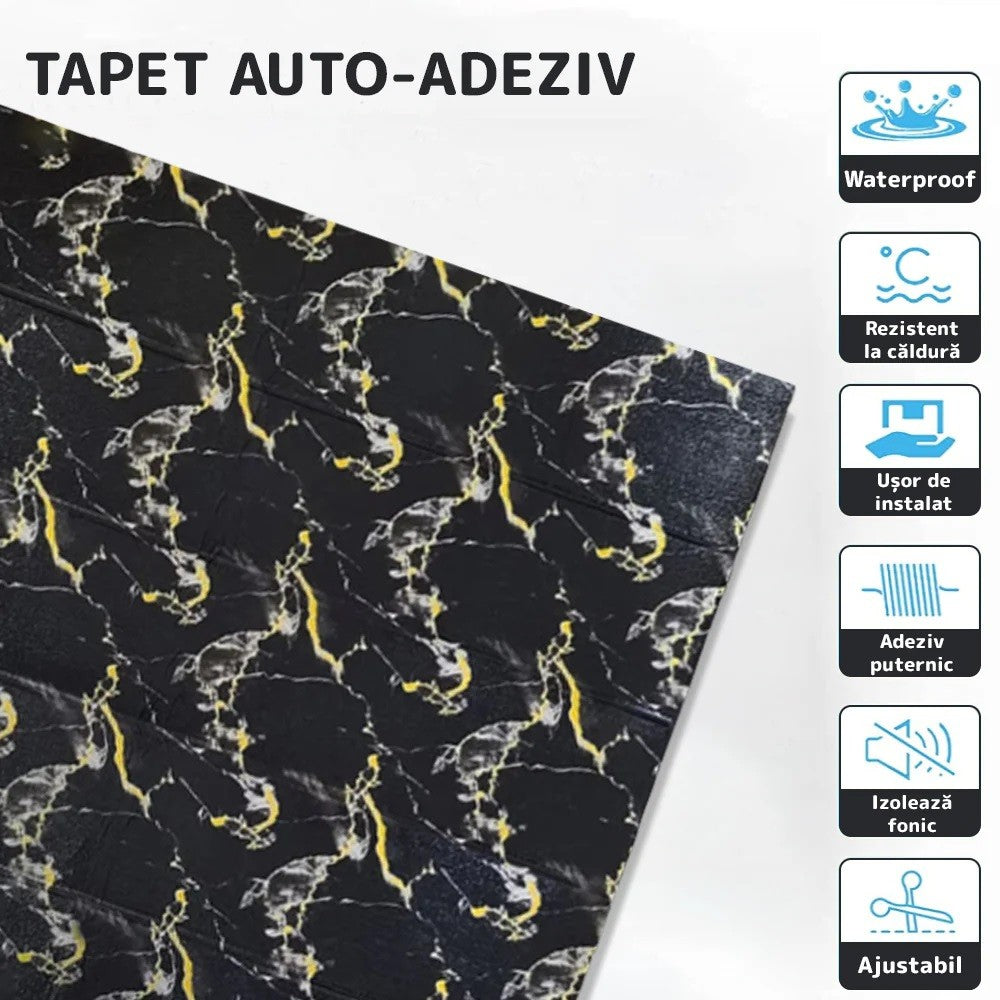 Set 10 Placi Tapet 3D, 70 x 70 cm, Grosime 3 mm, din Rasina, Tip Placi de Lemn, Suprafata Acoperita 4.9 mp, Negru