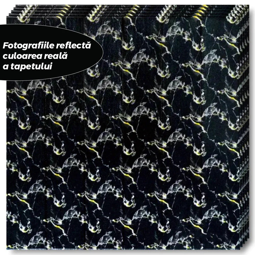 Set 10 Placi Tapet 3D, 70 x 70 cm, Grosime 3 mm, din Rasina, Tip Placi de Lemn, Suprafata Acoperita 4.9 mp, Negru