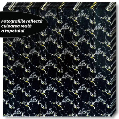 Set 10 Placi Tapet 3D, 70 x 70 cm, Grosime 3 mm, din Rasina, Tip Placi de Lemn, Suprafata Acoperita 4.9 mp, Negru