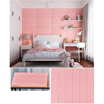 Set 10 Placi Tapet 3D, 70 x 70 cm, Grosime 3 mm, din Rasina, Tip Placi de Lemn, Suprafata Acoperita 4.9 mp, Roz Pudrat