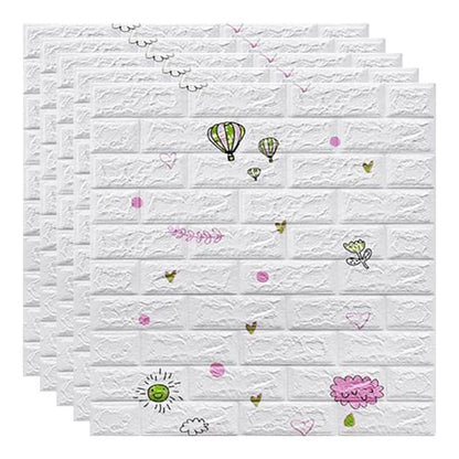 Set 10 Placi Tapet 3D, 70 x 77 cm, Grosime 3 mm, din Polietilena, Tip Caramida, Model cu Baloane, Suprafata acoperita 5.3 mp, Alb
