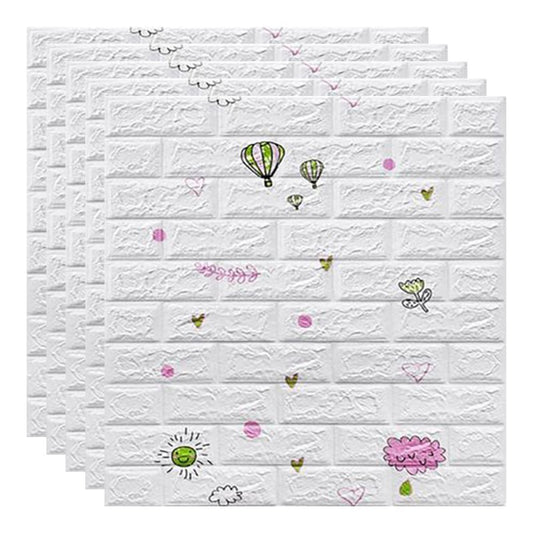 Set 10 Placi Tapet 3D, 70 x 77 cm, Grosime 3 mm, din Polietilena, Tip Caramida, Model cu Baloane, Suprafata acoperita 5.3 mp, Alb