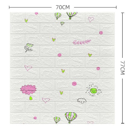 Set 10 Placi Tapet 3D, 70 x 77 cm, Grosime 3 mm, din Polietilena, Tip Caramida, Model cu Baloane, Suprafata acoperita 5.3 mp, Alb