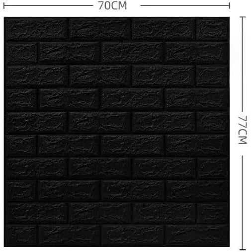 Set 10 Placi Tapet 3D, 70 x 77 cm, Grosime 3 mm, din Polietilena, Model Caramida, Suprafata acoperita 5.3 mp, Negru