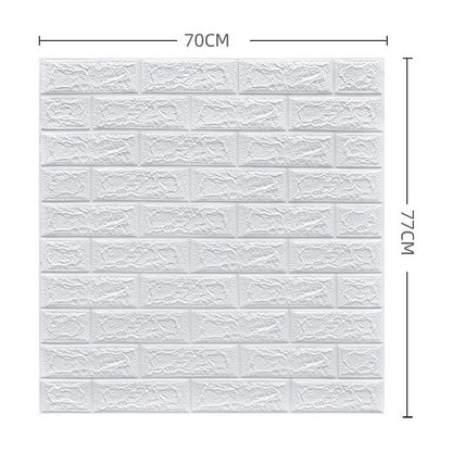 Set 10 Placi Tapet 3D, 70 x 77 cm, Grosime 3 mm, din Polietilena, Model Caramida, Suprafata acoperita 5.3 mp, Alb