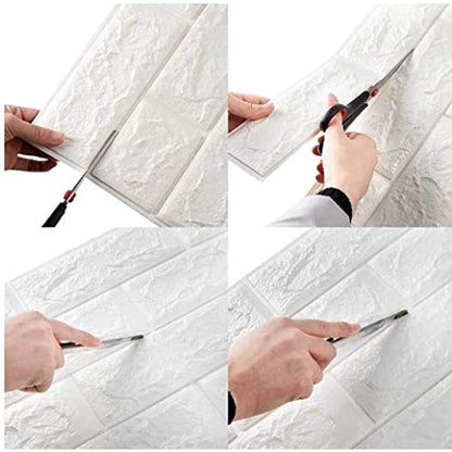 Set 10 Placi Tapet 3D, 70 x 77 cm, Grosime 3 mm, din Polietilena, Model Caramida, Suprafata acoperita 5.3 mp, Alb