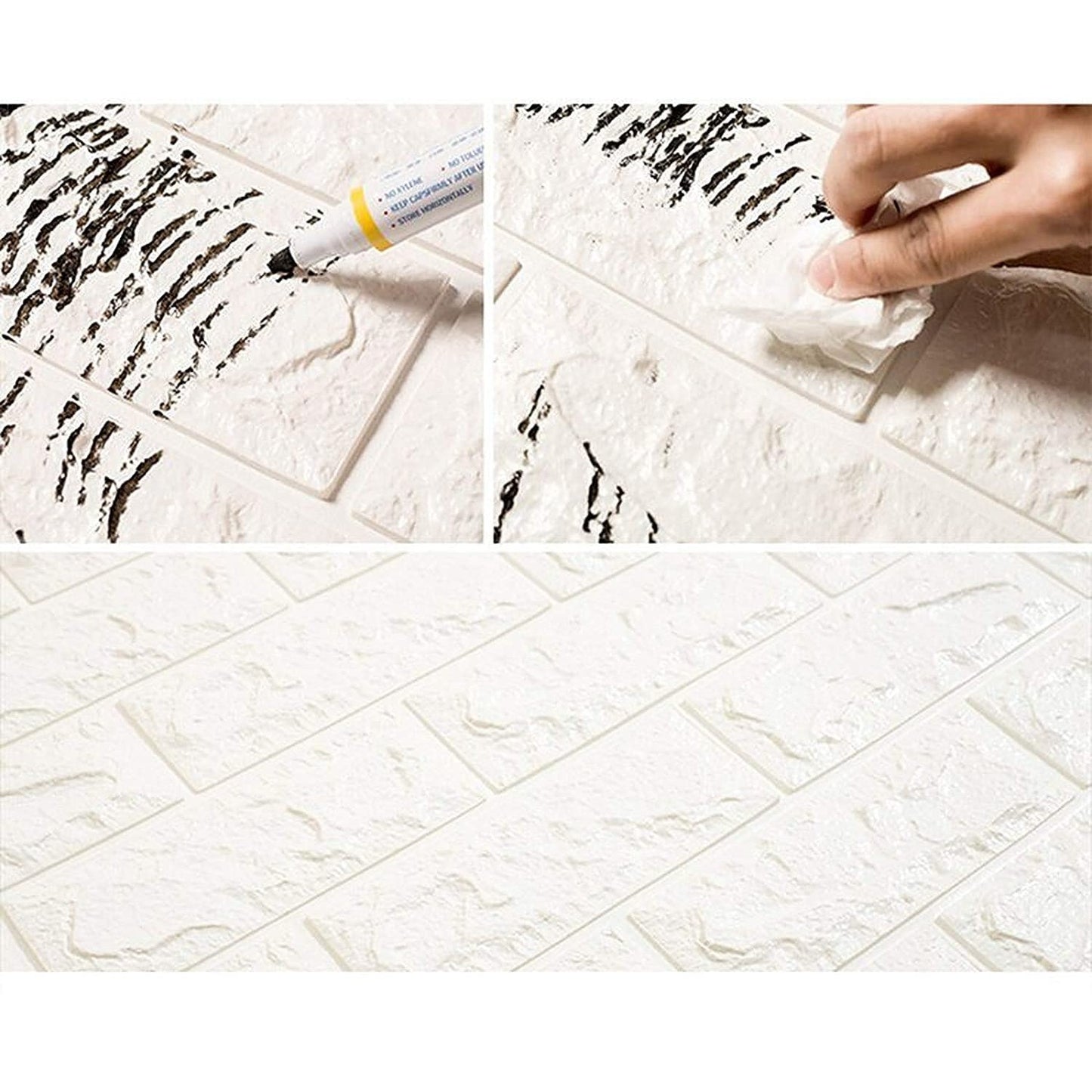 Set 10 Placi Tapet 3D, 70 x 77 cm, Grosime 3 mm, din Polietilena, Model Caramida, Suprafata acoperita 5.3 mp, Alb
