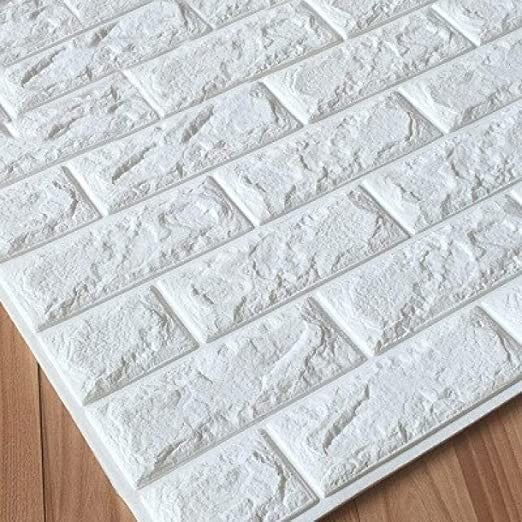 Set 10 Placi Tapet 3D, 70 x 77 cm, Grosime 3 mm, din Polietilena, Model Caramida, Suprafata acoperita 5.3 mp, Alb