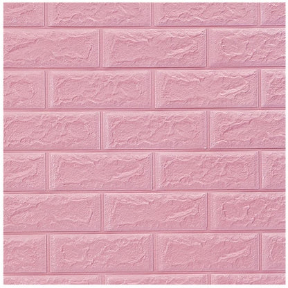 Set 10 Placi Tapet 3D, 70 x 77 cm, Grosime 3 mm, din Polietilena, Model Caramida, Suprafata acoperita 5.3 mp, Roz