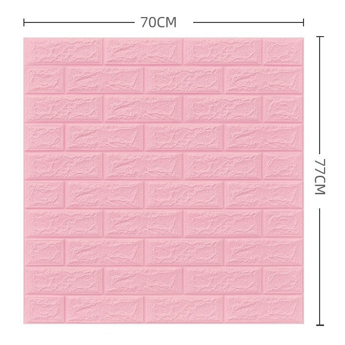 Set 10 Placi Tapet 3D, 70 x 77 cm, Grosime 3 mm, din Polietilena, Model Caramida, Suprafata acoperita 5.3 mp, Roz