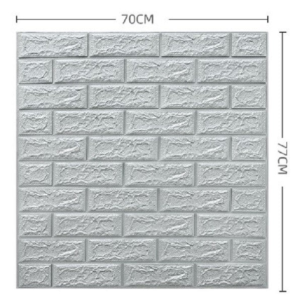 Set 10 Placi Tapet 3D, 70 x 77 cm, Grosime 3 mm, din Polietilena, Model Caramida, Suprafata acoperita 5.3 mp, Argintiu