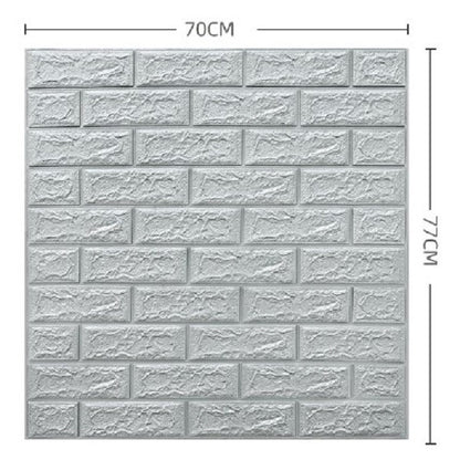 Set 10 Placi Tapet 3D, 70 x 77 cm, Grosime 3 mm, din Polietilena, Model Caramida, Suprafata acoperita 5.3 mp, Argintiu