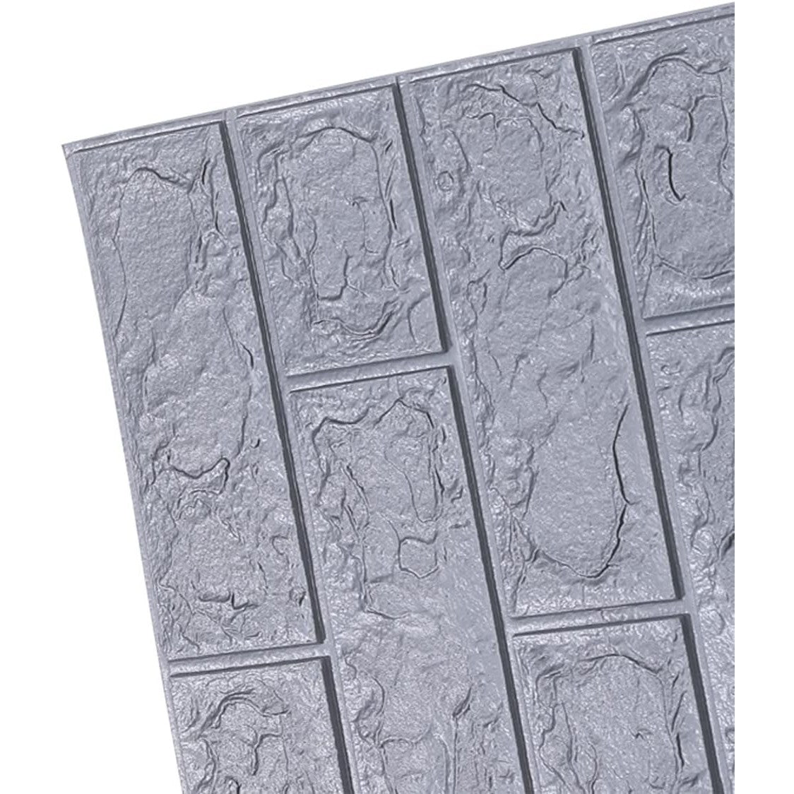 Set 10 Placi Tapet 3D, 70 x 77 cm, Grosime 3 mm, din Polietilena, Model Caramida, Suprafata acoperita 5.3 mp, Argintiu