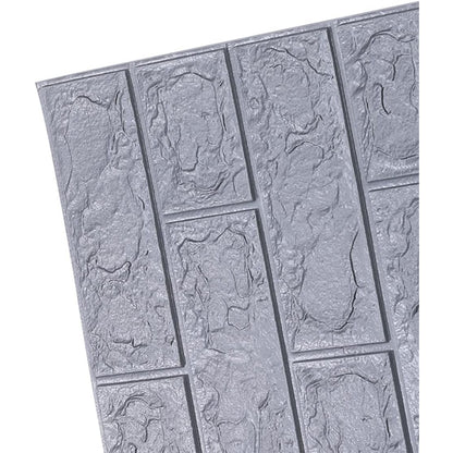 Set 10 Placi Tapet 3D, 70 x 77 cm, Grosime 3 mm, din Polietilena, Model Caramida, Suprafata acoperita 5.3 mp, Argintiu
