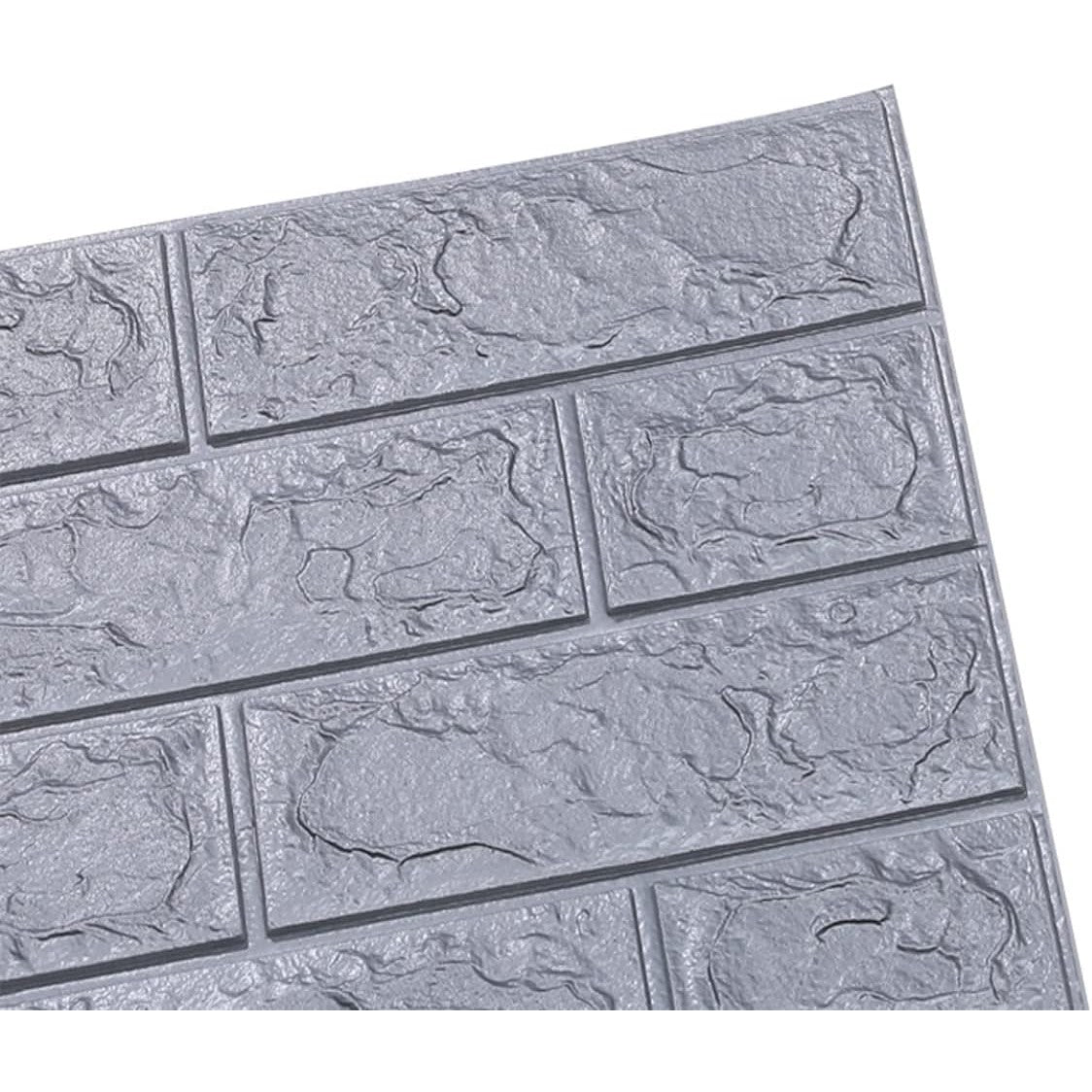 Set 10 Placi Tapet 3D, 70 x 77 cm, Grosime 3 mm, din Polietilena, Model Caramida, Suprafata acoperita 5.3 mp, Argintiu