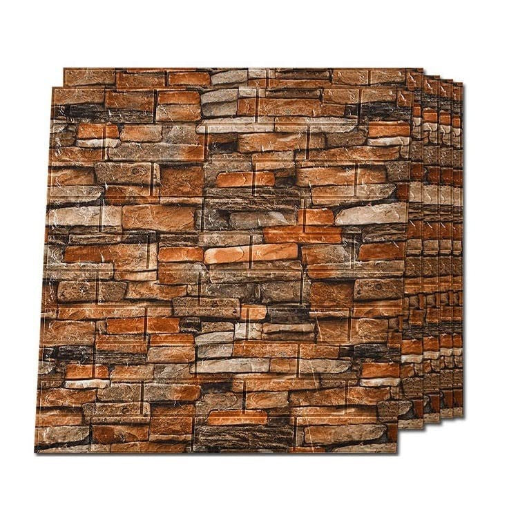 Set 10 Placi Tapet 3D, 70 x 77 cm, Grosime 3 mm, din Polietilena, Model Caramida, Suprafata acoperita 5.3 mp, Piatra Galbena