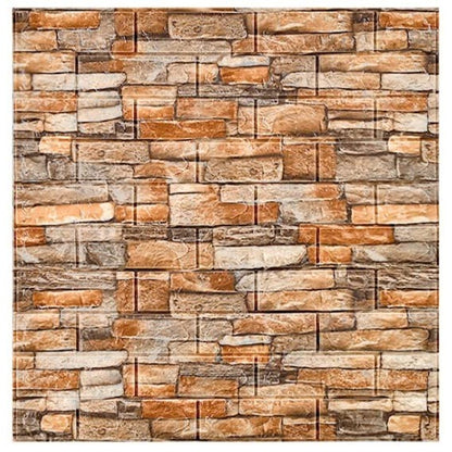 Set 10 Placi Tapet 3D, 70 x 77 cm, Grosime 3 mm, din Polietilena, Model Caramida, Suprafata acoperita 5.3 mp, Piatra Galbena