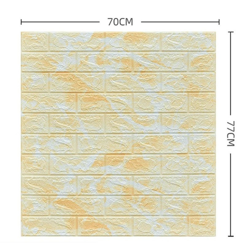 Set 10 Placi Tapet 3D, 70 x 77 cm, Grosime 3 mm, din Polietilena, Model Caramida, Suprafata acoperita 5.3 mp, Marmura Galbena
