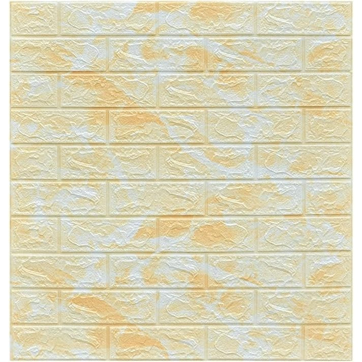 Set 10 Placi Tapet 3D, 70 x 77 cm, Grosime 3 mm, din Polietilena, Model Caramida, Suprafata acoperita 5.3 mp, Marmura Galbena