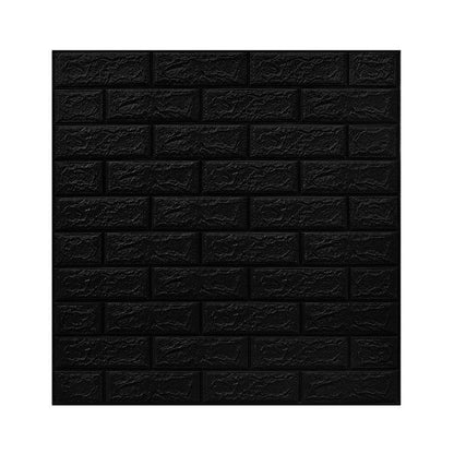 Set 10 Placi Tapet 3D, 70 x 77 cm, Grosime 3 mm, din Polietilena, Model Caramida, Suprafata acoperita 5.3 mp, Negru