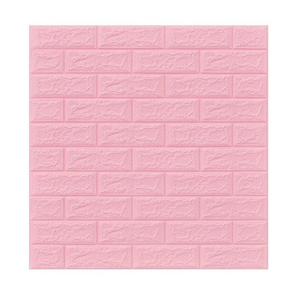 Set 10 Placi Tapet 3D, 70 x 77 cm, Grosime 3 mm, din Polietilena, Model Caramida, Suprafata acoperita 5.3 mp, Roz