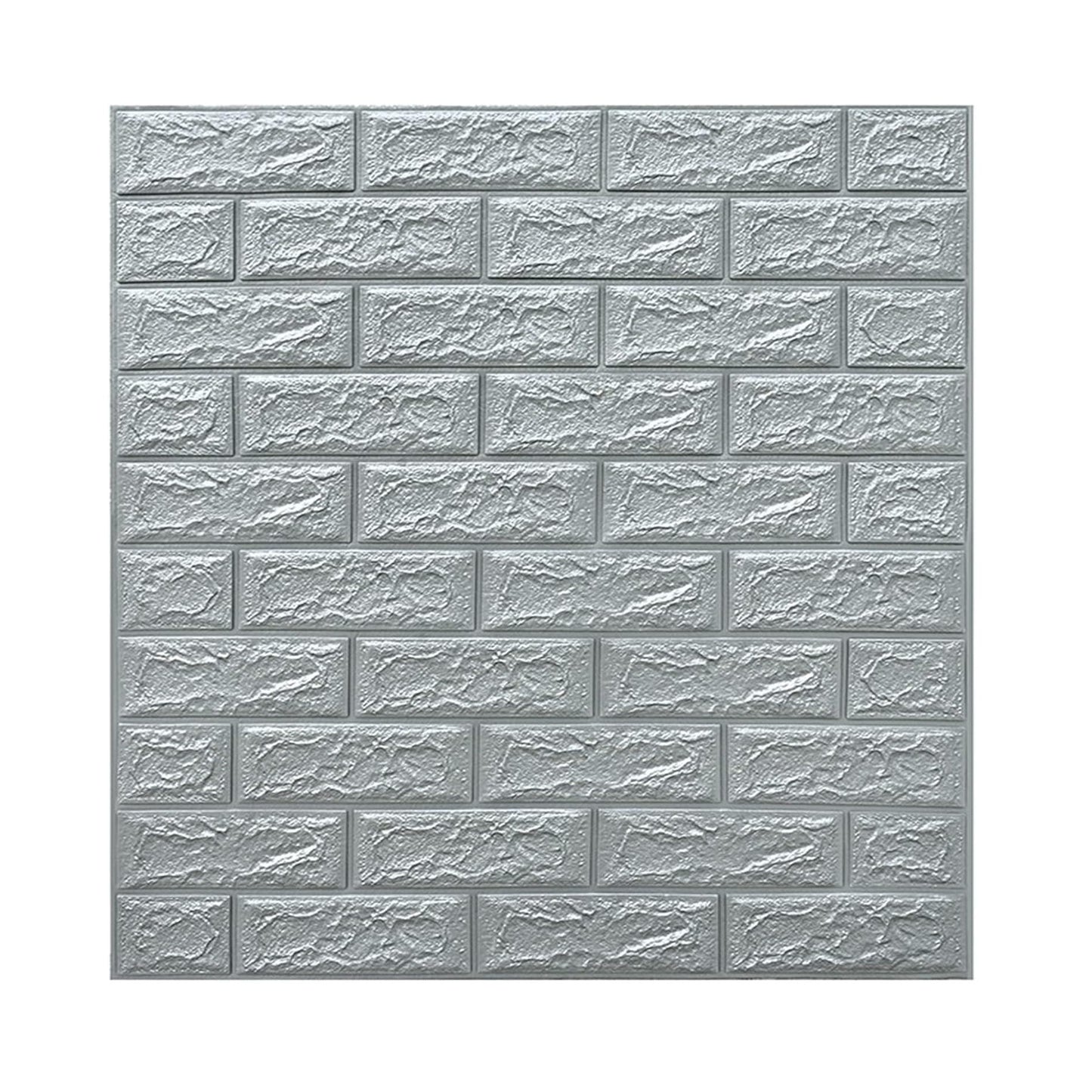 Set 10 Placi Tapet 3D, 70 x 77 cm, Grosime 3 mm, din Polietilena, Model Caramida, Suprafata acoperita 5.3 mp, Argintiu