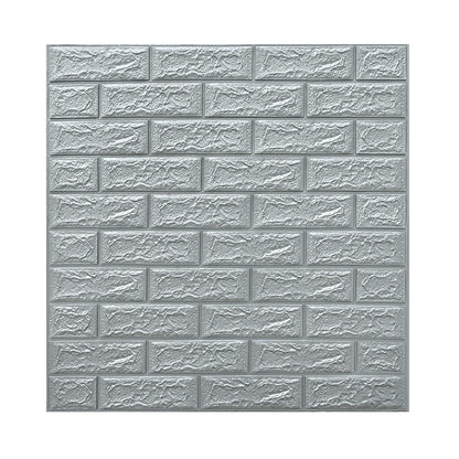 Set 10 Placi Tapet 3D, 70 x 77 cm, Grosime 3 mm, din Polietilena, Model Caramida, Suprafata acoperita 5.3 mp, Argintiu