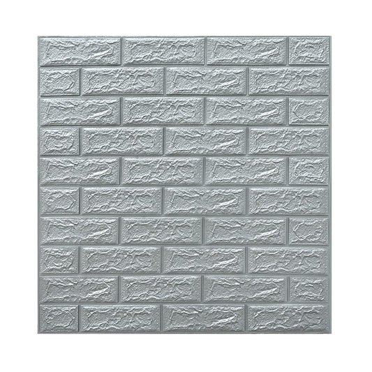 Set 10 Placi Tapet 3D, 70 x 77 cm, Grosime 3 mm, din Polietilena, Model Caramida, Suprafata acoperita 5.3 mp, Argintiu