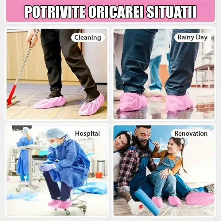 Set 100 Huse de Pantofi Impermeabile de Unica Folosinta, Universale, Roz, pentru Zile Ploioase
