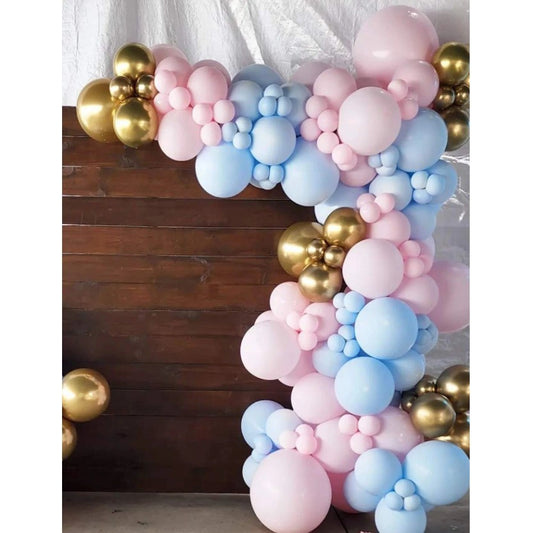 Baloane decorative pentru BABY SHOWER, Arcada Set 106 baloane din latex, Model Petrecere, Baloane Party, 12 cm, 30 cm, 45 cm, Roz, Albastru, Gold