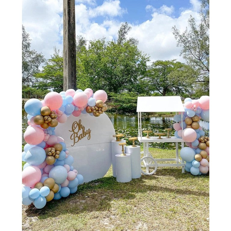 Baloane decorative pentru BABY SHOWER, Arcada Set 106 baloane din latex, Model Petrecere, Baloane Party, 12 cm, 30 cm, 45 cm, Roz, Albastru, Gold