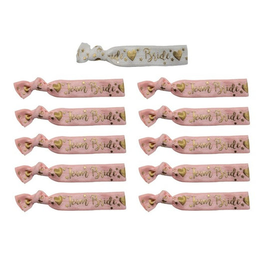 Set 11 Bratari, pentru Petrecerea Burlacitelor, din Panza, Marime Universala, Alb/Roz