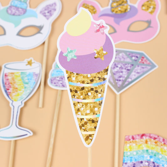 Set 12 Accesorii pentru Petrecere, Props pentru Photo Corner, Tema Aniversare Copii, Multicolor