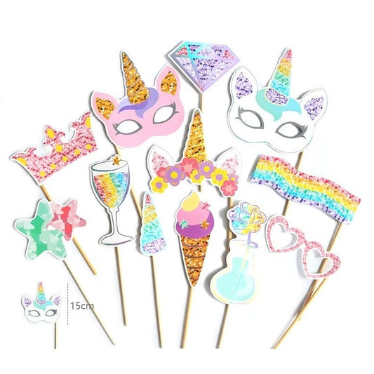 Set 12 Accesorii pentru Petrecere, Props pentru Photo Corner, Tema Aniversare Copii, Multicolor
