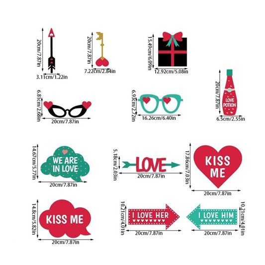 Set 12 Accesorii pentru Petrecere, Props pentru Photo Corner, Tematica Iubire, Multicolor