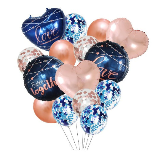 Set 15 baloane pentru Nunta, baloane pentru decor, din folie de aluminiu,  30 x 50 cm, Rose / Albastru