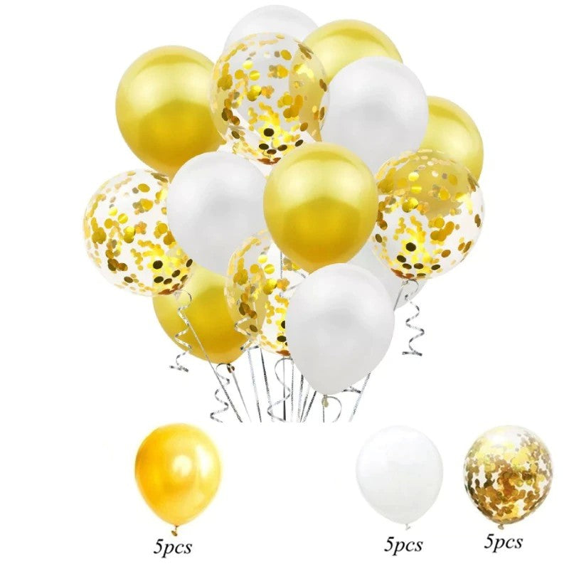 Set 15 baloane pentru petrecere, alb/auriu, 30 cm