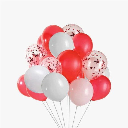 Set 15 baloane pentru petrecere, alb/rosu, 30 cm