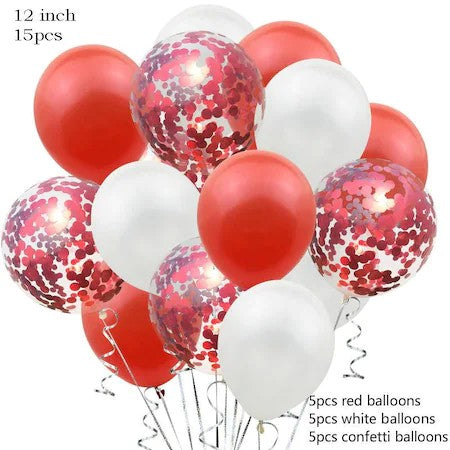 Set 15 baloane pentru petrecere, alb/rosu, 30 cm