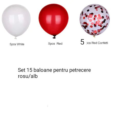 Set 15 baloane pentru petrecere, alb/rosu, 30 cm
