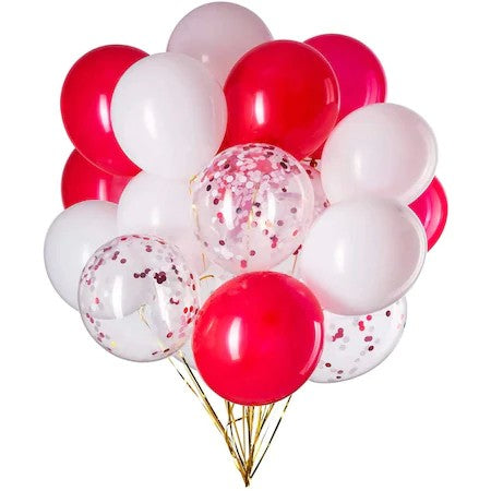 Set 15 baloane pentru petrecere, alb/rosu, 30 cm