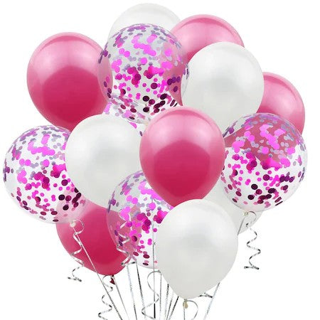Set 15 baloane pentru petrecere, alb/roz, 30 cm