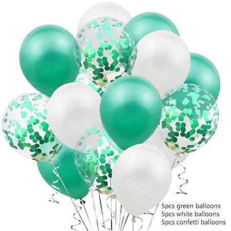Set 15 baloane pentru petrecere, alb/verde, 30 cm